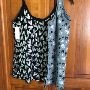 Tank top set. Metallic silver hearts and skulls XL